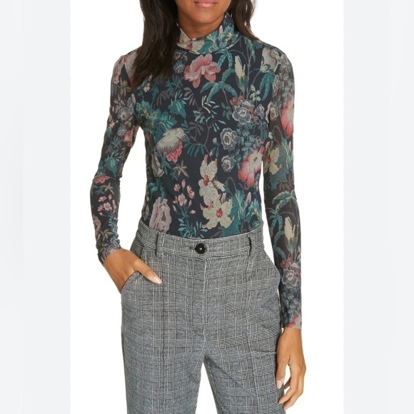 REBECCA TAYLOR La Vie Faded Garden Mesh Top in Dark Navy Combo Large - Picture 2 of 9